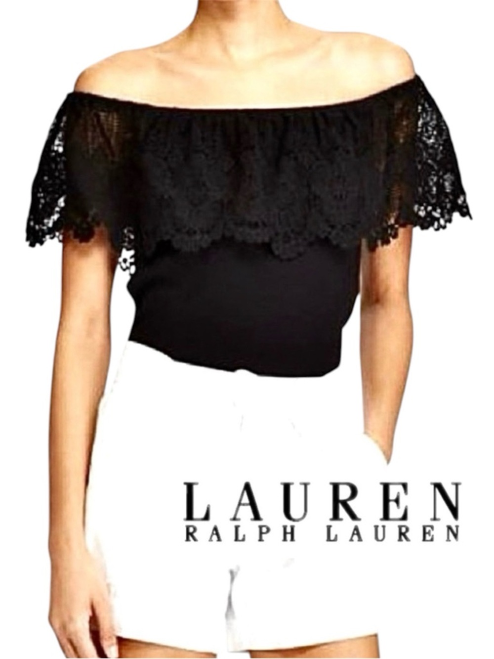 RALPH LAUREN Crochet Off Shoulder Top